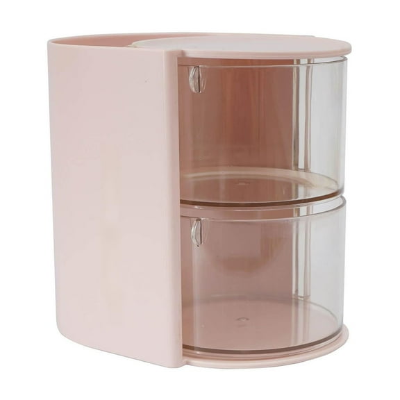 2-Tier Clear Hair Accessories Organizer with Rotatable Drawer - Makeup Sponge & Brush Holder, Desktop Storage for Lipsticks, Q-tips, Cotton Swabs, Jewelry & Stationery