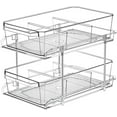 thumbnail image 1 of 2 Tier Clear Organizer with Dividers for Cabinet, Shlef, Counter - MultiUse Slide-Out Storage Container - Kitchen, Pantry, Medicine Cupboard Bins, Bathroom, Vanity Makeup, Under Sink Organizing, 1 of 9
