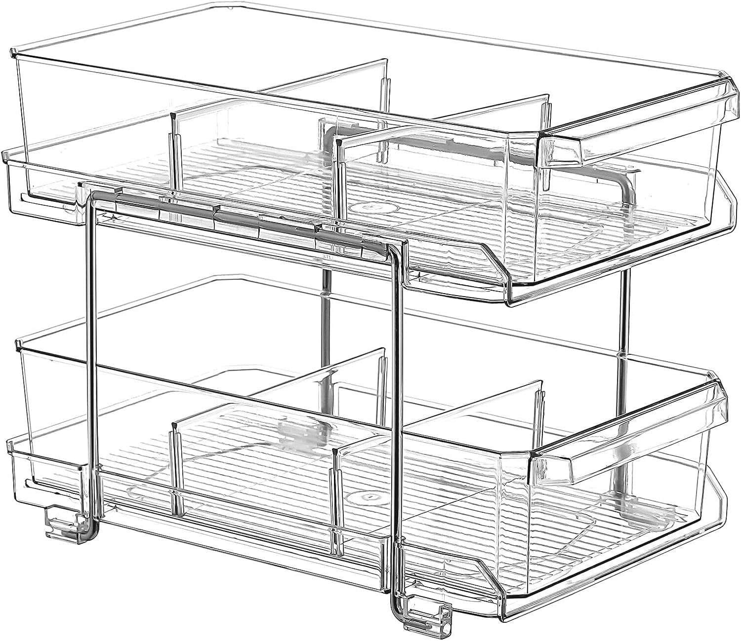 DOMNIU 2 Tier Clear Organizer with Dividers, Pantry Organization