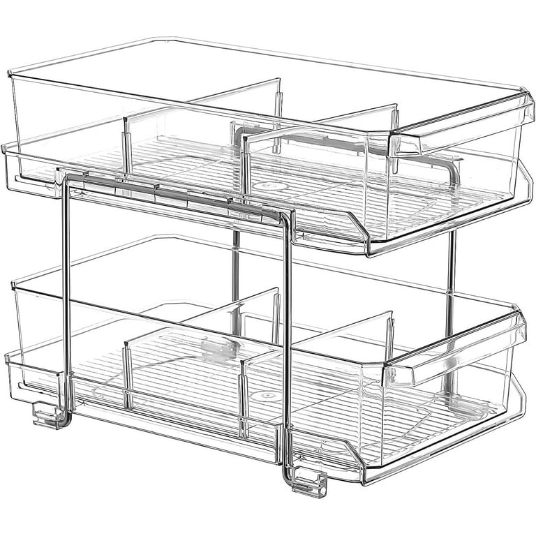 2 Tier Clear Organizers and Storage with Dividers, Pull Out Under