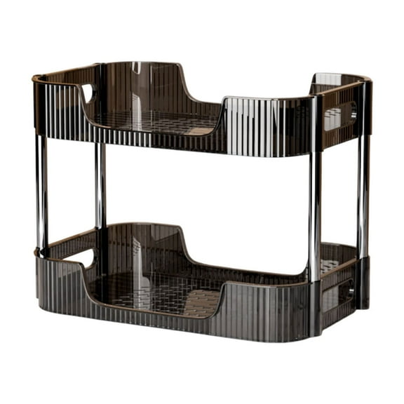 2 Tier Clear PET Cosmetic Organizer, Transparent Makeup Organizer for Bathroom Vanity, Desktop Skincare Display Stand with Detachable Trays