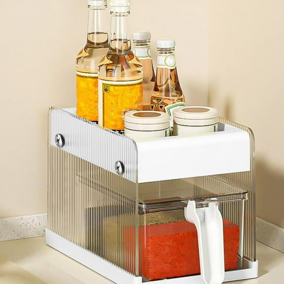 2-Tier Clear Under Sink Organizer with Slide-Out Drawer & Handle | Plastic Spice & Bathroom Storage Container | Kitchen Cabinet Organizer for Students & Home Use