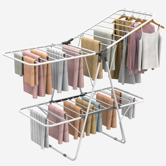 2 Tier Clothes Drying Rack, Portable Indoor Outdoor, 90lb Capacity White