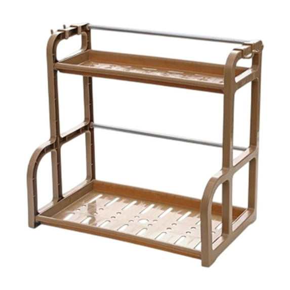 2-Tier Coffee Brown Kitchen Storage Rack, Countertop Organizer for Spice Bottles, Oil & Knife Holder, Pantry Organizers