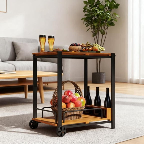 2-Tier Coffee & Drink Cart with 3 Bottle Holders - Mobile Serving Cart for Home Bar Kitchen or Living Room