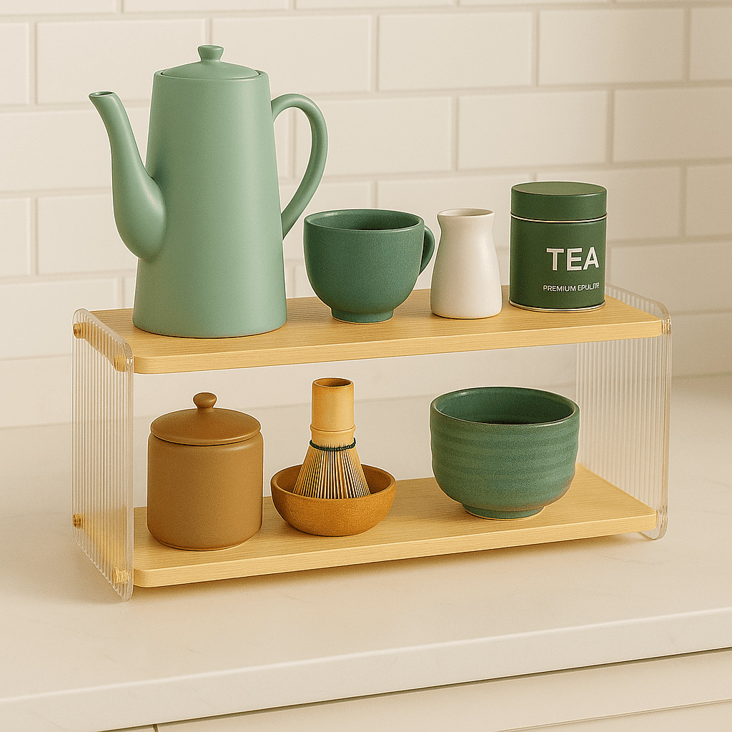 2-Tier Coffee Matcha Station Organizer – Wooden & Acrylic Countertop ...