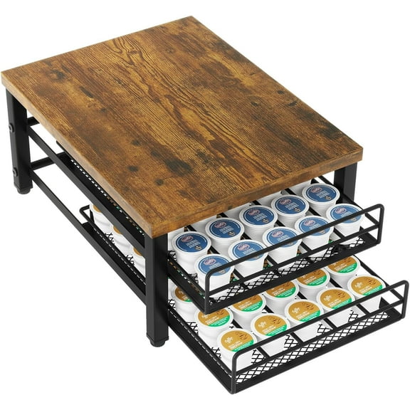 2-Tier Coffee Pod Drawer Holder for K Cup, Capsule Pods Storage Organizer, Compact Under Coffee Pot Storage Drawer, Slim Home Kitchen Counter Organizer