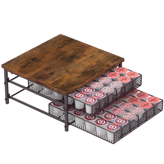 2-Tier Coffee Pod Holder, 72-Slot K Cup Holder with Sliding Drawer for Countertop, Compatible with Keurig Pods & Coffee Capsules