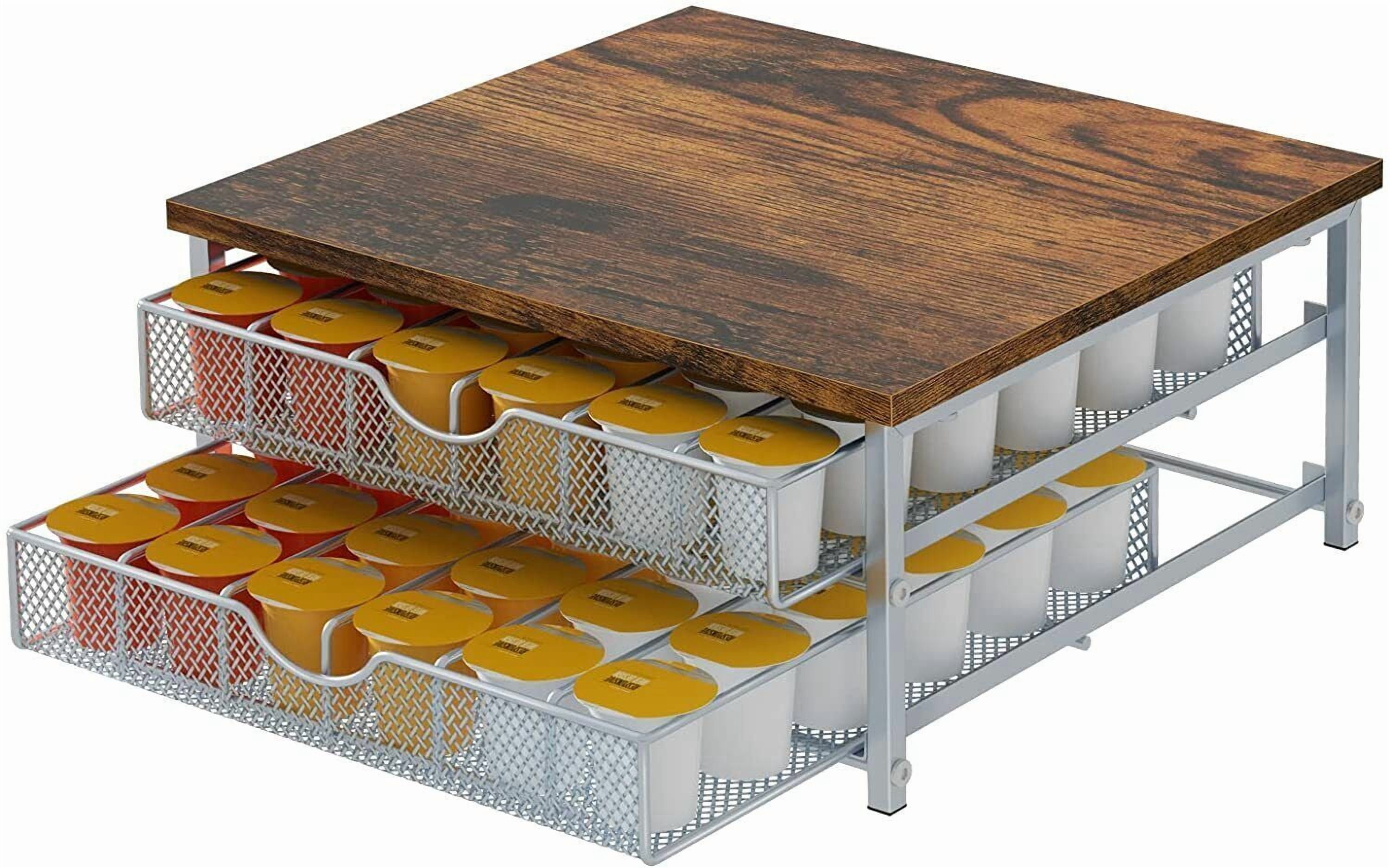 Two Tier Coffee Rack 2 Tier Coffee Pod Storage Rack Dispenser 72 K Cup Organizer Drawer ...