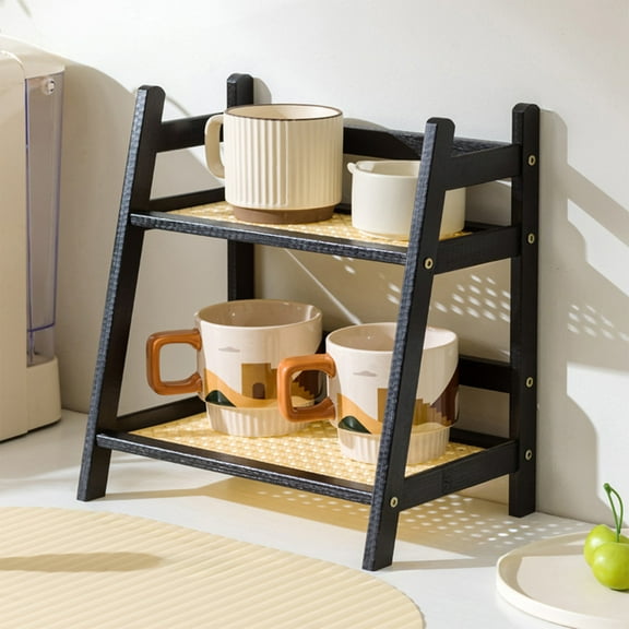 Taicans 2 Tier Coffee Station Organizer,Bamboo Mug Holder – Countertop Tea and Coffee Bar Accessories Stand,Matcha Display Shelf with Condiment Storage Rack,Cup Organizer for Kitchen Counter