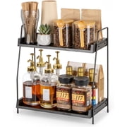 ANBOXIT Countertop Coffee Station Organizer, 2 Tier Wooden Shelf for Coffee Bar Accessories, Condiment Storage Caddy for Kitchen, Home, Office - Black