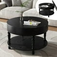 thumbnail image 1 of 2 Tier Coffee Table with Dual Storage, Round Solid Wood Coffee Table with Hidden Compartment & Adjustable Leveling Feet, for Small Space Living Room, Black, 1 of 7