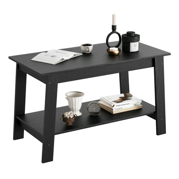 2-Tier Coffee Table for Living Room, Coffee Table with Storage Shelf, Living Room Table Rectangular Center Table, Farmhouse Wood Coffee Table, Modern TV Stand for Small Spaces, Easy Assembly