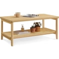 thumbnail image 1 of 2-Tier Coffee Table for Living Room, Living Room Table Rectangular Center Table, with PVC Rattan Storage Shelf, Rounded Corners, Easy Assembly, Boho Style, Oak Beige ULCT240Y57, 1 of 15
