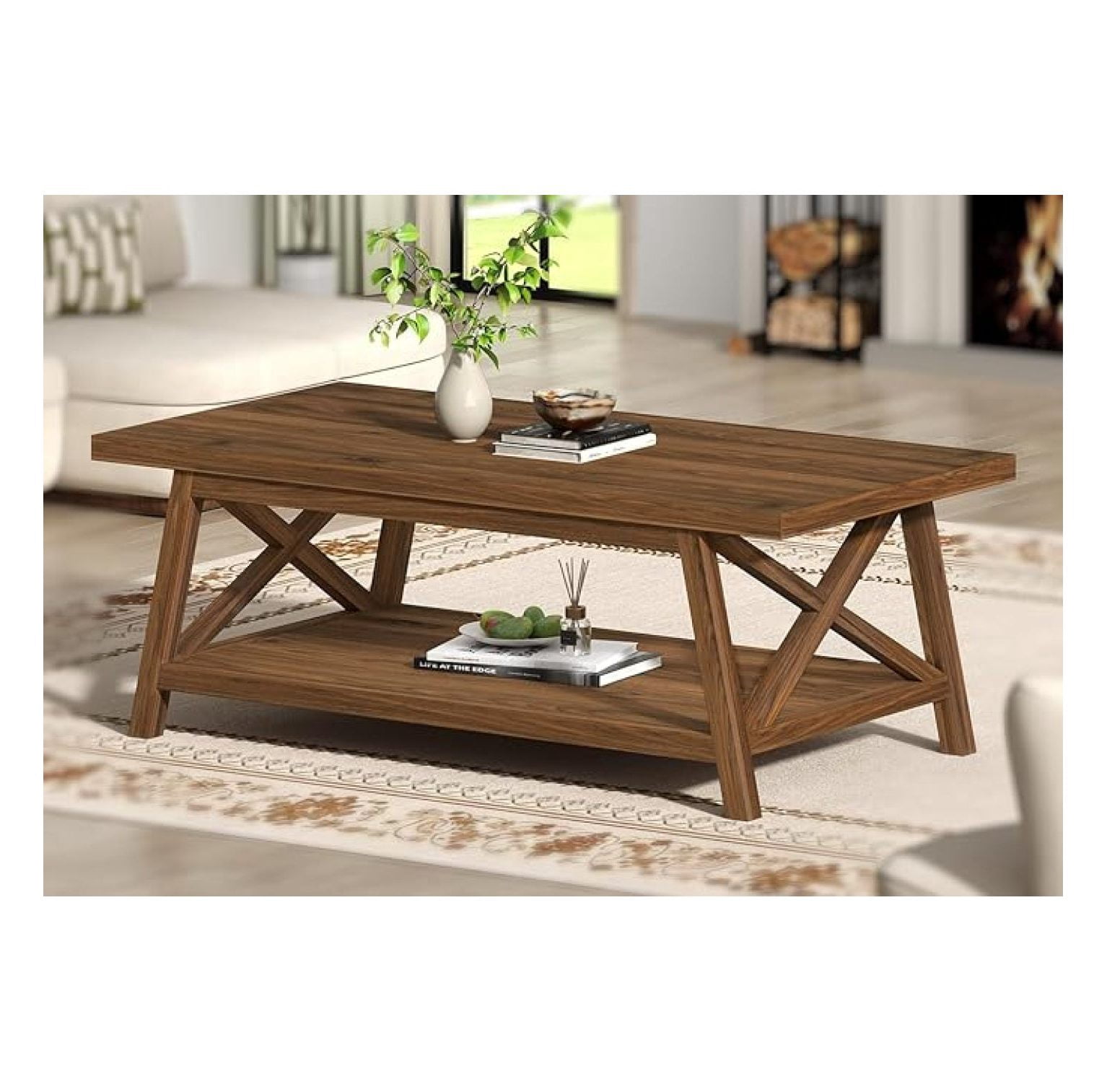 2-Tier Coffee Table with Storage, 39.4