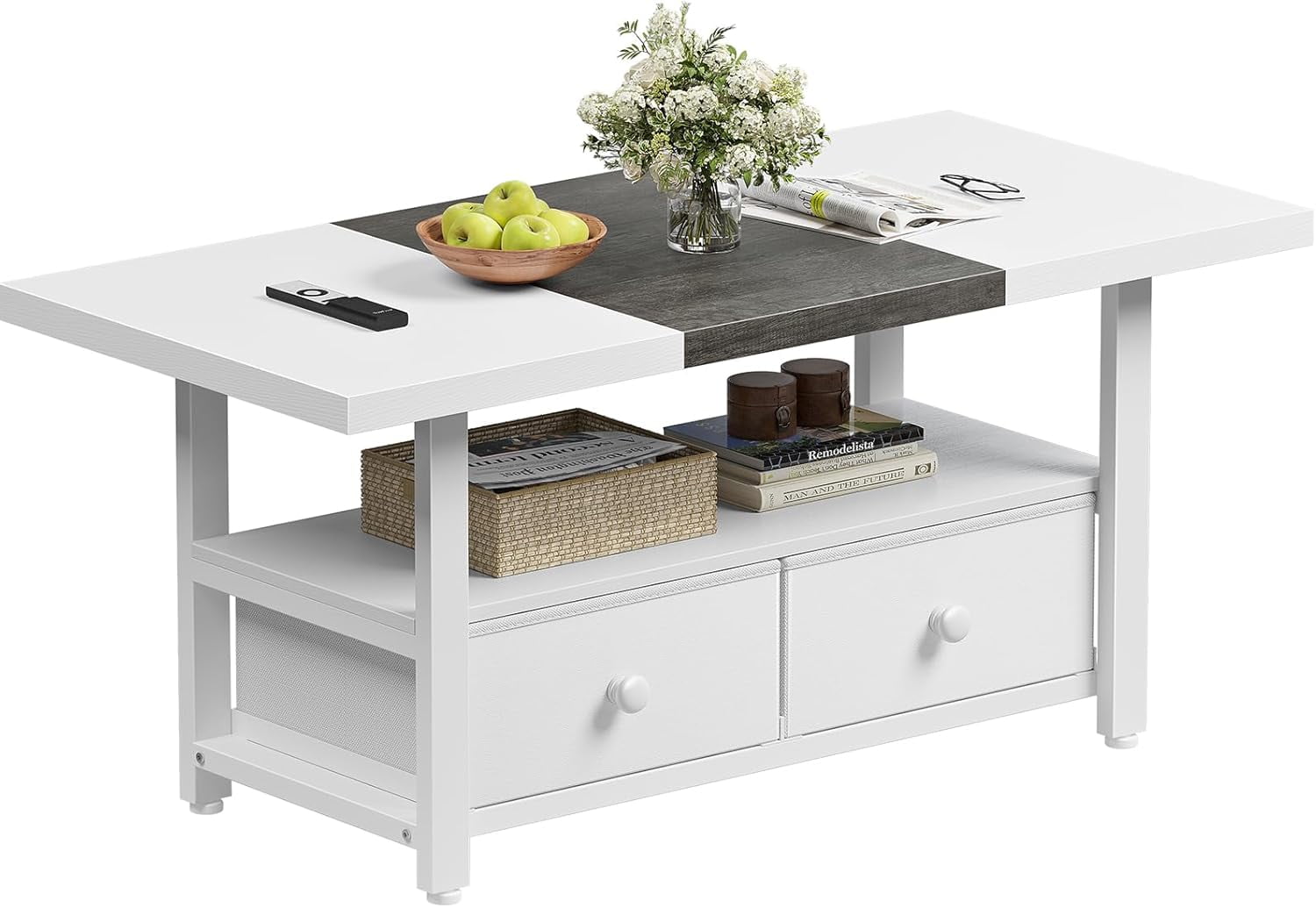 2-Tier Coffee Table with Storage Shelf and 2 Drawers, 46'' Rectangular ...