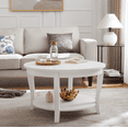 thumbnail image 1 of 2-Tier Coffee Table, 30" Traditional Round Center Table with Open Storage Shelf, Curved Design Minimalist Wooden Accent Table for Living Room, Bedroom, 1 of 9