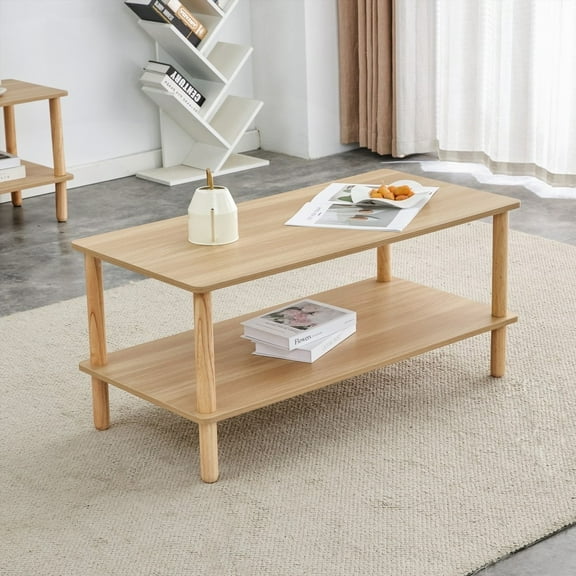 Space-Saving Coffee Table for Living Room with Stable Rounded Rubberwood Legs, Easy to Clean