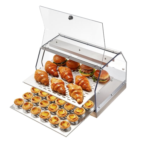 2-Tier Commercial Food Warmer Display, 450W Food Display Warmer with Light, Detachable Shelves and Double-Sided Door Design, 85-185 F Air Heating, 48L for Hamburger, Pizza, Bread, Fried Chicken