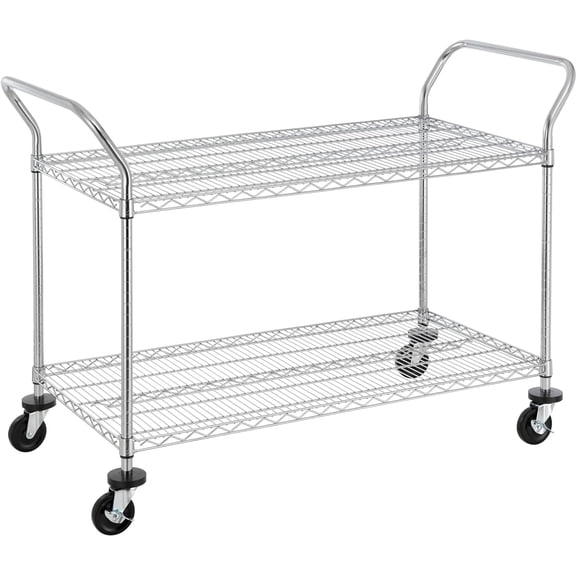 2-Tier Commercial Grade Rolling Cart, Heavy Duty Utility Cart, Carts with Wheels and Handles, Kitchen Cart on Wheels, Metal Serving Cart with 700 lbs Capacity, Shelf Size 24" D x 48" W, NSF