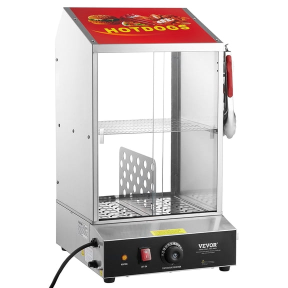 2-Tier Commercial Hot Dog Steamer with Bun Warmer | 39QT Capacity | Slide Glass Doors | Electric Food Warmer & Roll Heater