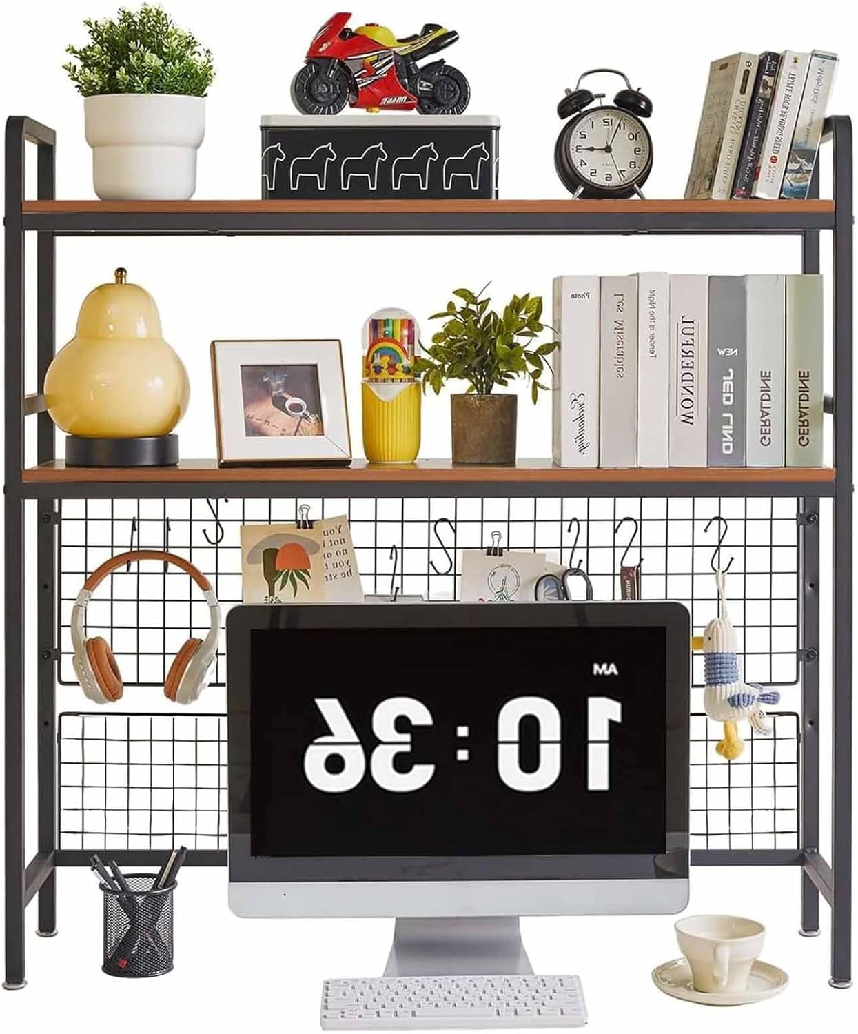2-Tier Computer Desktop Bookcase, Desktop Organizer Rack with ...