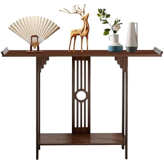 2-Tier Console Table Entryway Table with Storage, Espresso Bamboo Narrow Sofa Table for Entryway, Living Room, Hallway$$Furniture