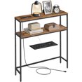 thumbnail image 1 of 2-Tier Console Table with Power Outlet - Narrow Sofa Table with 2 Shelves, Built-in USB Ports, for Living Room/Entryway, Rustic Brown, 1 of 6