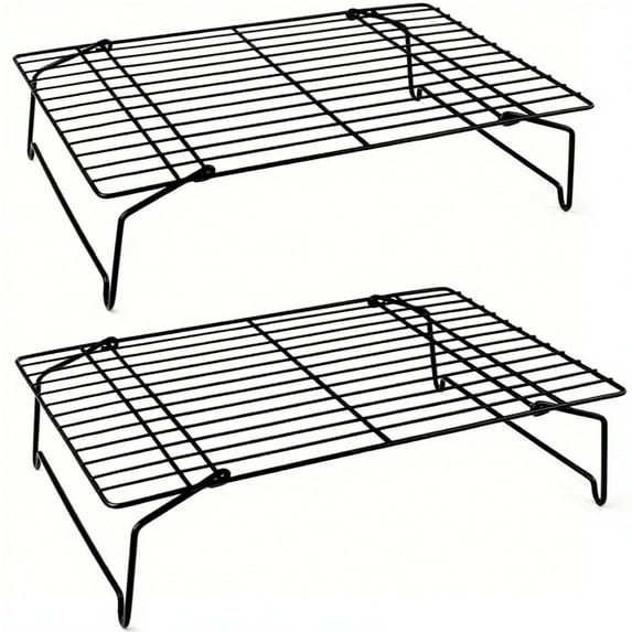 2 Tier Cooling Rack Stackable Baking Rack with Legs High Carbon Steel Black Coated Nonstick Rack for Roasting Cooling Grilling,15"x10"