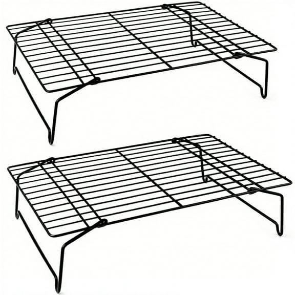 2 Tier Cooling Rack Stackable Baking Rack with Legs High Carbon Steel Black Coated Nonstick Rack for Roasting Cooling Grilling,15"x10"