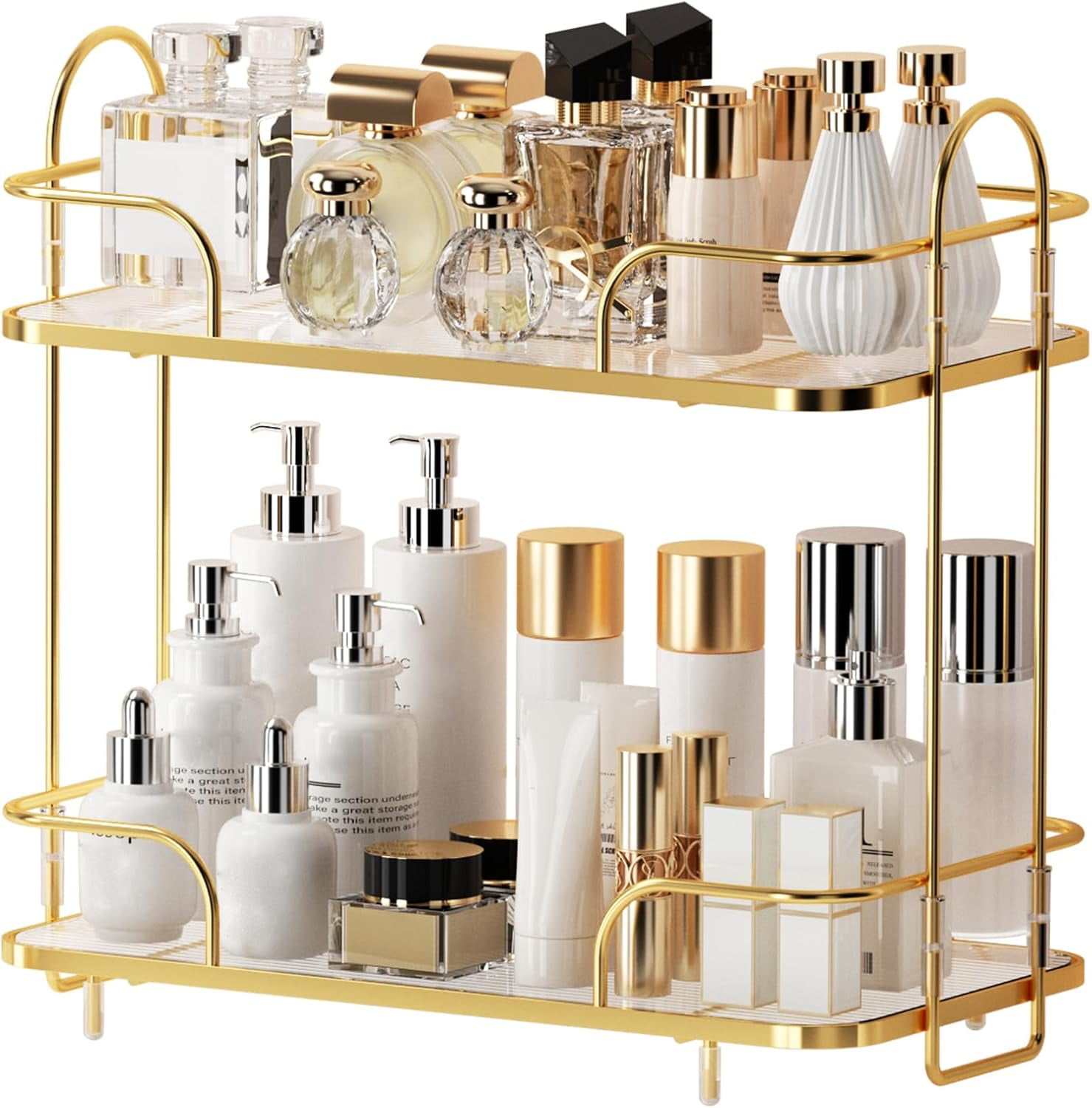2 Tier Corner Bathroom Counter Organizer, Cosmetic Skincare Organizer ...