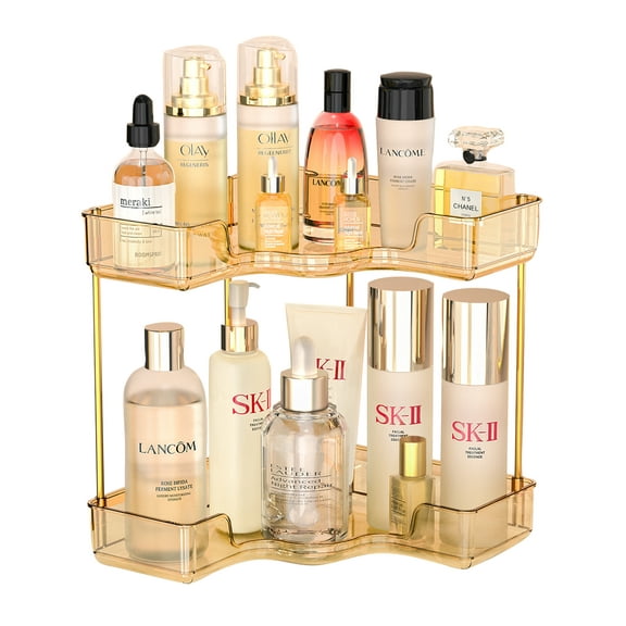 2-Tier Corner Bathroom Counter Organizer, Countertop Perfume Tray and Vanity Organizer, Makeup Organizer, Corner Storage Organizers for Bathroom, Dresser, Kitchen(Yellow)