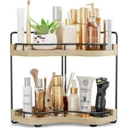 JDNRXO 2-Tier Corner Bathroom Counter Organizer with Embedded Screw Holes, Secure & Stable Wood Vanity Shelf for Makeup and Skincare Essentials - Space Saving Bathroom Organization Storage