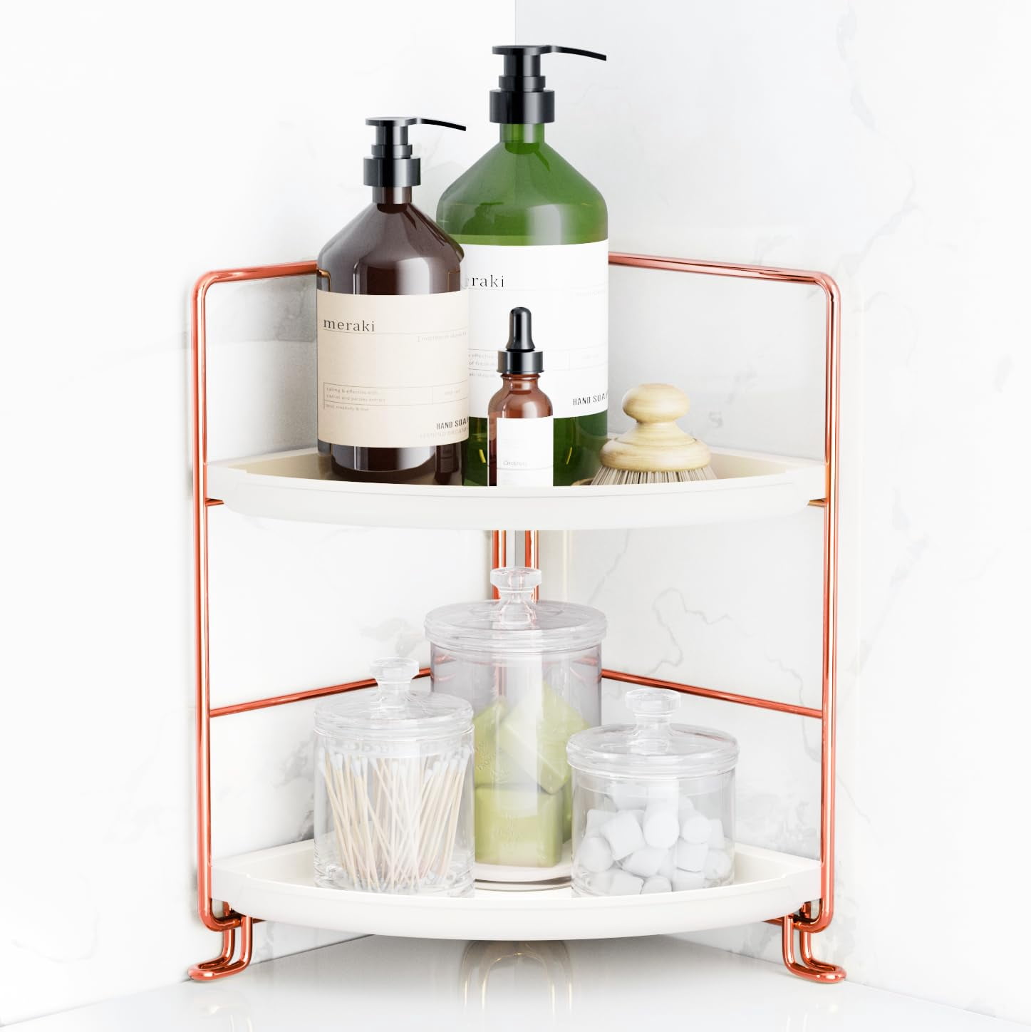 2-Tier Corner Bathroom Counter Organizer, Tool-Less Installation Vanity ...