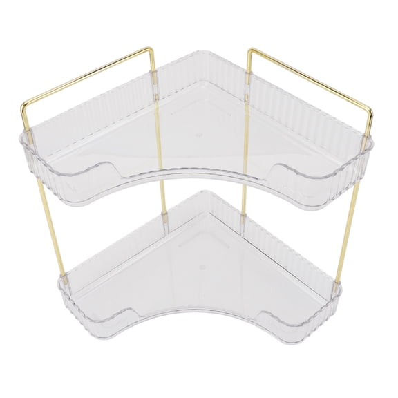 2 Tier Corner Bathroom Countertop Organizer Space Saving Metal Shelf for Cosmetics Skin Care Transparent 11.6x8.3x13.6 in / 29.5x21x34.5 cm