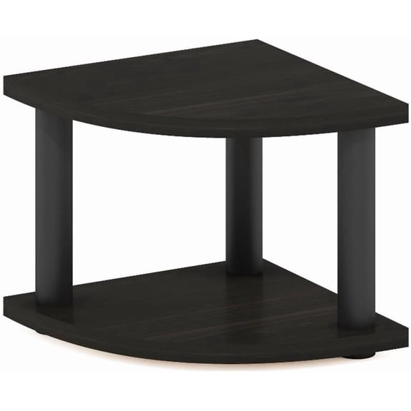 2-Tier Corner Countertop Organizer Shelf, Espresso/Black Finish, Compact Triangular Design, Durable Composite Wood, 9.29 x 9.29 x 8.15 In, Kitchen or Bathroom Storage Shelving