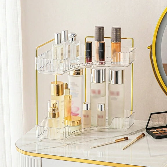 2-Tier Corner Rack Makeup Organizer Square-Shaped Bathroom Countertop Organizer, PET Large Capacity Cosmetics Storage Box For Cosmetic Perfume Skincare Lipsticks