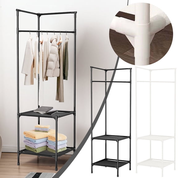 ​​2-Tier Corner Shelf Organizer - Multi-Functional Detachable Storage Unit with Hooks for Bedroom/Living Room, Metal Space-Saving Rack​​