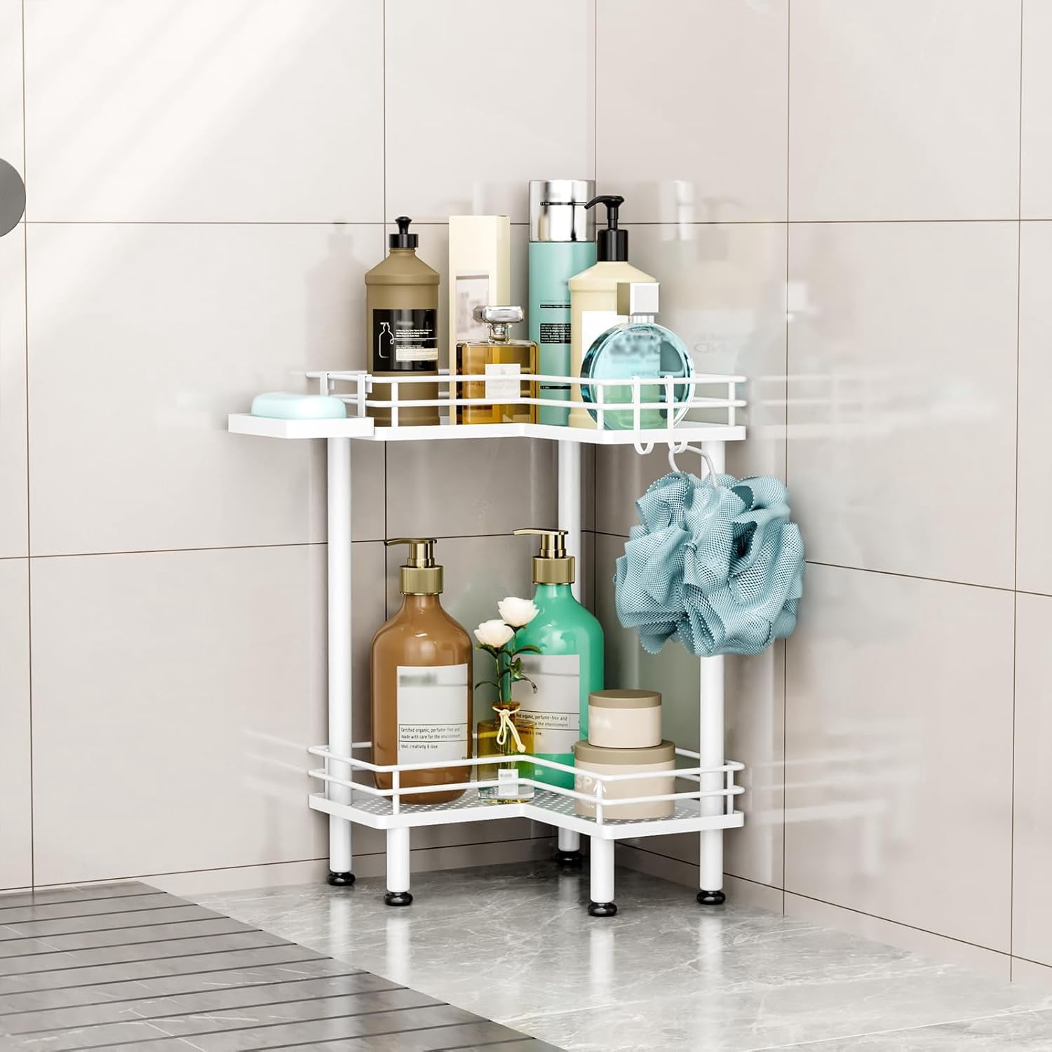 2-Tier Corner Shower Caddy Stand – Rustproof Bathroom Organizer with ...
