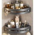 thumbnail image 1 of 2-Tier Corner Shower Shelf, No Drill Adhesive Wall Mounted Bathroom Shower Caddy Organizer, Space Saving Quick Dry Shower Storage with Strong Removable Adhesive for Bath Corner - Gray, 1 of 8