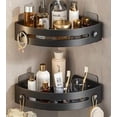 thumbnail image 1 of 2-Tier Corner Shower Shelf No Drilling Adhesive Wall Mounted Bathroom Storage Organizer, Self-Adhesive Drill-Free Quick-Dry Ventilated Durable Space Saving Shower Caddy for Bath Corner - Black, 1 of 8