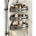 thumbnail image 1 of 3-Tier Corner Shower Shelf No Drilling Adhesive Wall Mounted, Waterproof Bathroom Shower Caddy Organizer, No Hooks Space Saving PP Material Shower Corner Shelf for Bathroom - Gray, 1 of 8