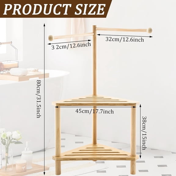 2 Tier  Corner Shower Stool with Towel Bar and Storage Shelf for Small Bathrooms