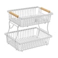 thumbnail image 1 of 2 Tier Countertop Fruit Basket with 2 Banana Hangers for Kitchen, Detachable Metal Organizer for Bread Vegetable Fruits Rectangular Storage Basket Bowls, 1 of 6