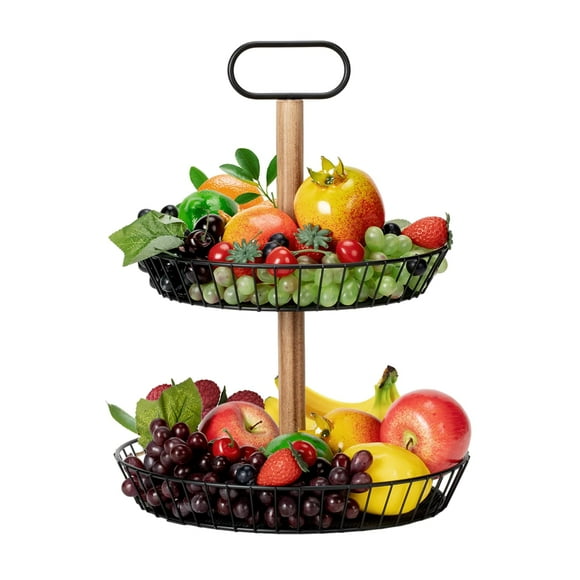 2 Tier Countertop Fruit Basket Bowl, Kitchen Counter Large Fruit Basket Metal Wire Storage Basket Fruits Stand Holder Organizer