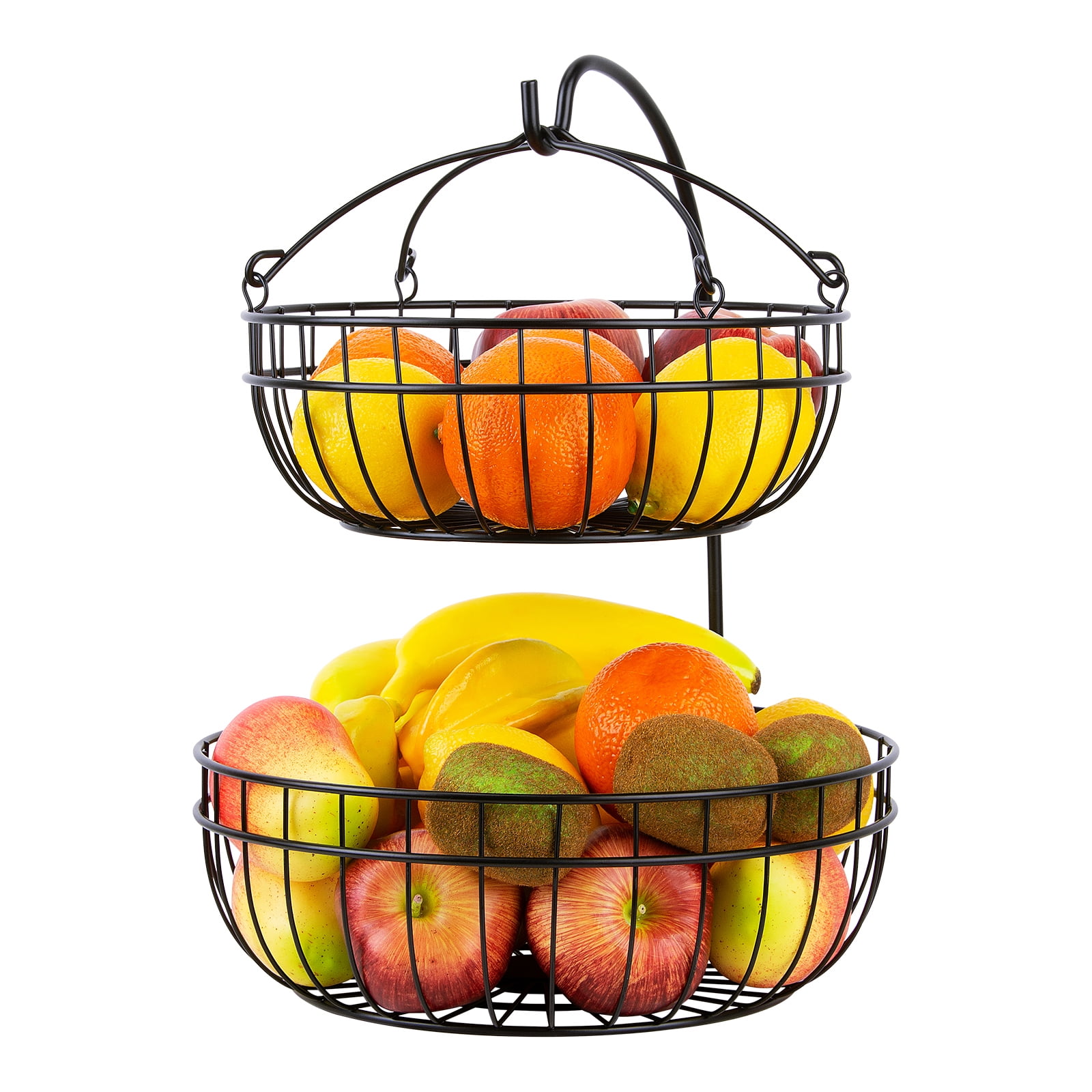 Mefirt Fruit Basket, Stackable Wall Mounted Fruit Baskets, Potato Basket  Onion Storage for Kitchen, Hanging Wire Basket with Wood Lid, 2-Tier