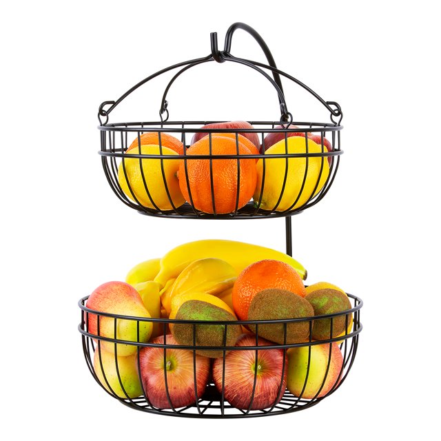 2 Tier Countertop Fruit Basket, Fruit Vegetable Storage Basket for
