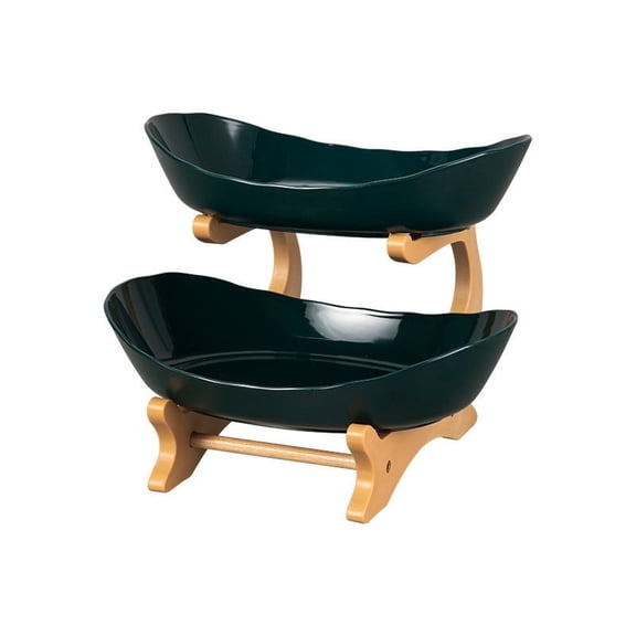 2 Tier Countertop Fruit Basket Organizer, Oval bamboo Fruit Basket Kitchen Counter, Fruit Holder for Kitchen Countertop, Tiered Fruit Bowl for Kitchen Countertop, Space-Saving Organizer