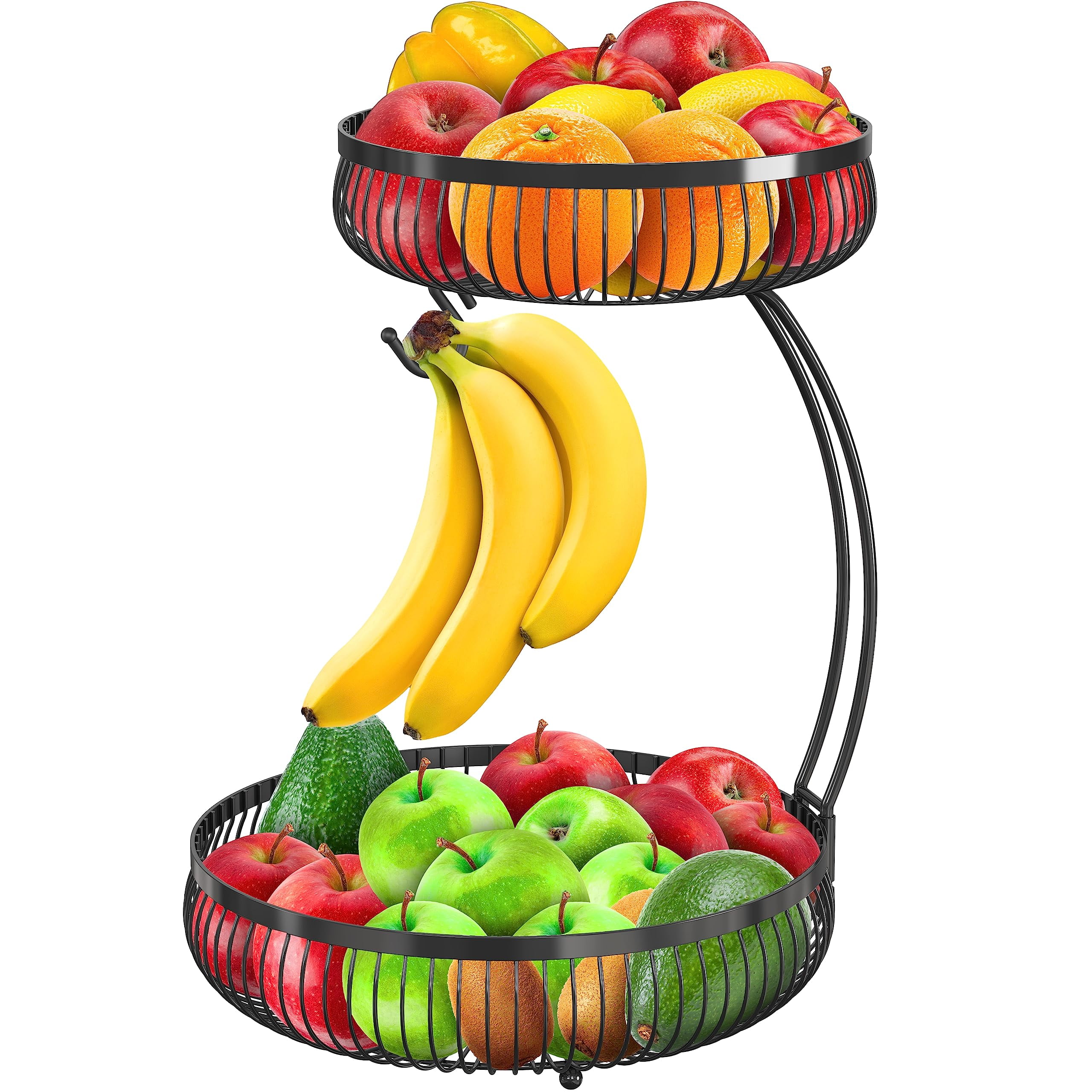 2Tier Countertop Fruit Basket Single Arm, Black