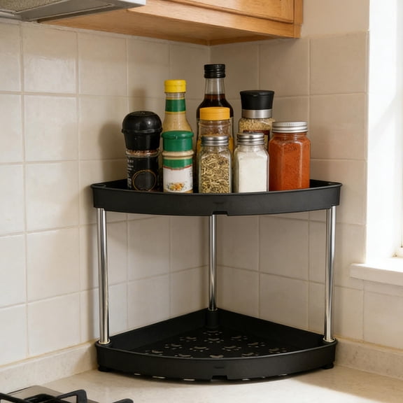2-Tier Countertop Organizer Spice Rack Corner Shelf for Kitchen Bathroom Vanity